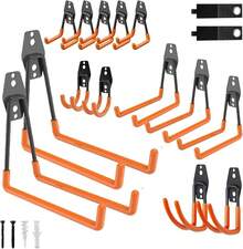 MIYIHA 16 Piezas Ganchos de Garaje,Organizador de Herramientas para Pared, Colgar Bicicletas, Equipo y Utensilios,Solución de Almacenamiento para Garage y Taller (negro) - Naranja - Ver 13