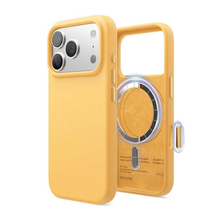 Elago High Quality Magnetic Liquid Silicone Case For IPhone 17 Pro, Compatible With MagSafe, Liquid Silicone Material, Protective Cover, Shockproof, Slim Phone, Fashion, Velvet - For Men, For Women, Luxury, Fashion, Minimalist - Sunshine - 查看 2