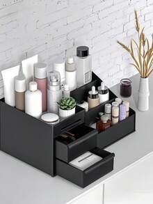 1pc Large Capacity Makeup Organizer With Drawers - Ideal For Vanity, Bathroom Countertop & Desk - Elegant Storage For Brushes, Eyeshadow, Lotions, Lipsticks & Nail Polish