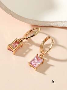 2pcs Minimalist Square Zirconia Stud Earrings, Gift For Women, Suitable For Daily, Date, Party - Multicolor - View 2
