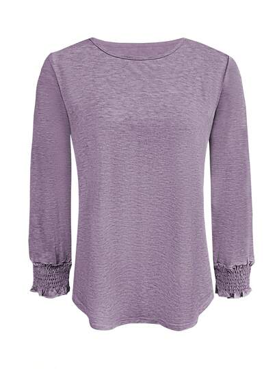 2025 Autumn/Winter New Casual Fashion Solid Shirred Women's Casual Home T-Shirt Basic Top Going Fall Winter