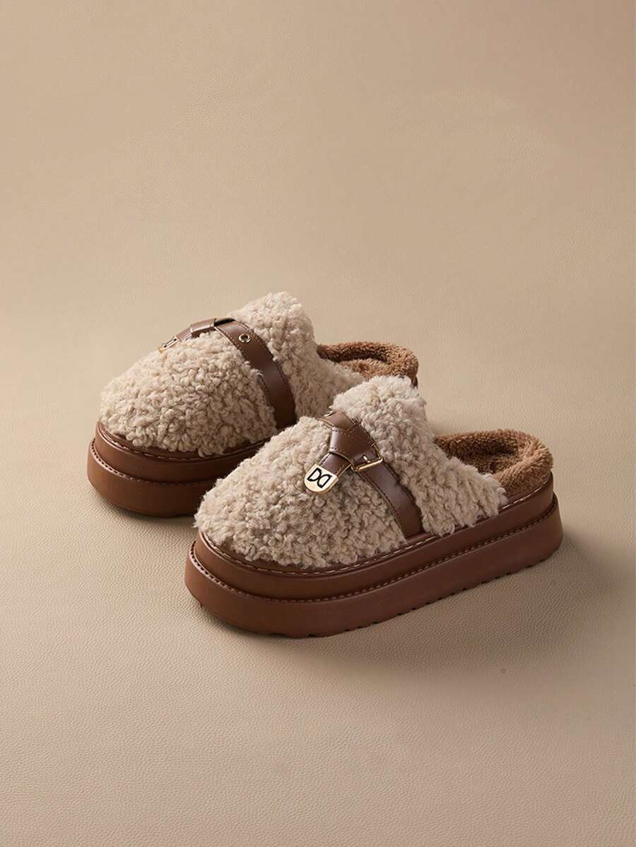 Chinelos Térmicos Confortáveis para Mulheres, Sola Grossa, Antiderrapante, Forro Térmico Quente, Adequado para Outono/Inverno, Sapatos Peludos