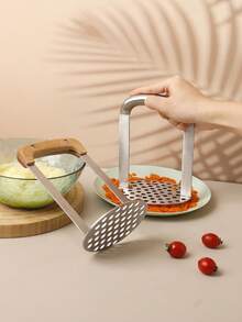1pc 430 Stainless Steel Potato Masher, Manual Vegetable & Fruit Masher Tool For Mashing Potatoes, Pumpkin, Vegetable Puree, Kitchen Salad Tool - View 4