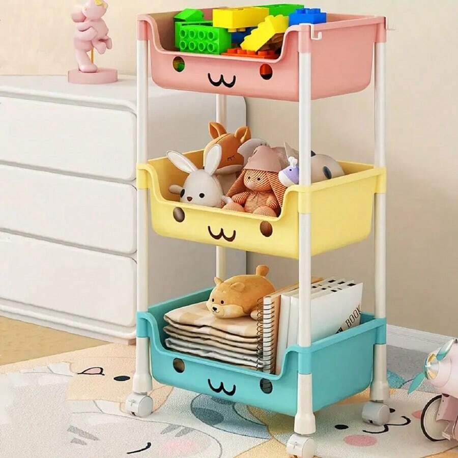 Multi-Layer Storage Rack Multi-Layer SPA Storage Cart - PABA, Non-Electric, Mobile Storage Rack With Wheels, 3/5 Layers, Suitable For Living Room, Bedroom Dormitory Book Storage Rack, Bedside Cart, Utility Cart, Book Cart, Roller Cart, Baby Stroller Storage Box, Kitchen Storage Box, Diaper Cart, Bathroom Storage Box - 彩色-3層 - 查看 1