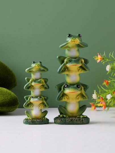 1 Pair Whimsical Three-Eyed Frog Statue - Resin Animal Sculpture, Three-Eyed Frog, Suitable For Home Office Desk Decor, Indoor Or Outdoor Use, Green With Yellow Accents, Modern Minimalist Style, Desk Decor | Playful Design | Resin Sculpture, Frog Decor