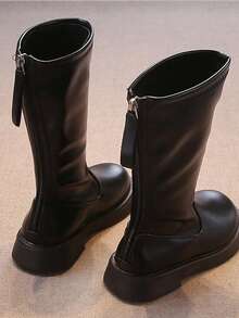 2025 新款时尚百搭及膝马靴，平跟女童中大童甜美靴，弹力中筒靴