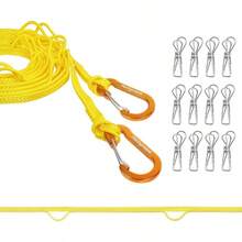 Portable Travel Clothesline, Windproof Clothes Laundry Line With Clothespins Hang Holes, Indoor Outdoor Clothes Drying Rope Hotel, Backyard, Cruise , Camping Yellow, 12.5 Ft