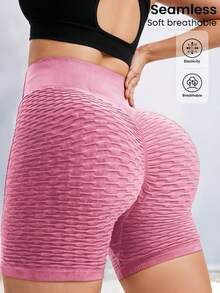 Short Deportivo Seamless de Cintura Alta con Textura Push Up, Ajuste Elástico y Tela Transpirable – Ideal para Gym y Uso Diario - Palo de Rosa - Ver 1