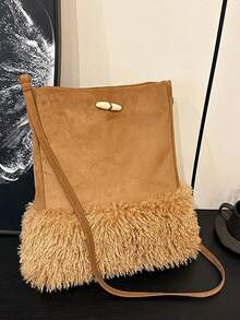 Women's Autumn/Winter Fashion Wool Shoulder Bag, Versatile Ladies Handbag And Wallet, Winter Suede Leather Messenger Bag With Fringe, Fuzzy Bucket Bag, Sheepskin Underarm Bag, Shearling Wool Commuter Shoulder/Crossbody Bag