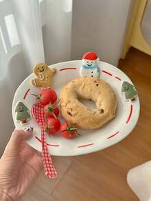 1 Set Cute Christmas Snowman Gingerbread Tableware, Stylish Fruit Plate, Ice Cream Snowman Handle Cup, Christmas Holiday Tabletop Decor Dinnerware, High-End Dessert Plate, Yogurt Cup, Suitable For Home, Restaurant, Office, Gathering, Party, Gift - Multicolor - View 4