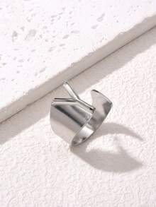 1枚时尚英文字母戒指，指节戒指，复古不锈钢开口戒指，女士款 - 彩色 - 查看 14