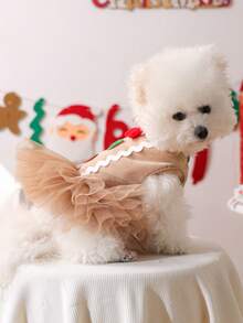 1pc Pet Clothes, Cute Gingerbread Pom Pom Dress For Small Dogs & Cats, Warm & Comfortable For Autumn/Winter