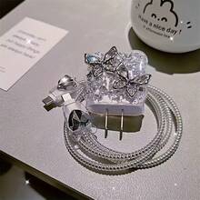 3D Bowknot/Heart/Star Charger Protector Case, Suitable For IPhone 16 Pro Max Charger, Data Cable Protector, Suitable For IPhone 16/15/14/13 Charger 18/20W Fast Charging Head, Anti-Breakage Design, Gift For Boyfriend/Girlfriend - Diamond Butterfly - View 4