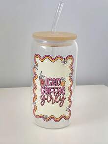 1 szt. 500 ml/16 uncji szklany kubek w kształcie puszki piwa z bambusową pokrywką i słomką, kubek do mrożonej kawy, szklany kubek, prezent na Boże Narodzenie, urodziny, najlepszy na Boże Narodzenie i Święto Dziękczynienia