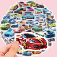 50 matowych naklejek i kalkomanii z motywem samochodów wyścigowych, odpowiednich do asymetrycznych etui na telefony, laptopów, butelek na wodę, albumów, pamiętników