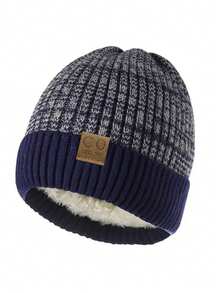 5-Color Options Men's Knit Beanie - Navy Blue & White Striped Winter Hat, Thermal Lined Thick Warm Ear Protection, Soft Fluffy Lining, Washable Cold-Proof Cap, Knitted Headwear, Ribbed Texture, Stitching, Casual Outfit Winter Warm