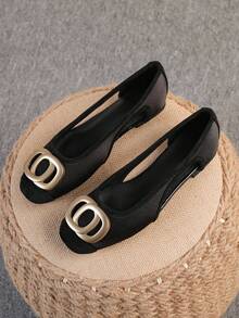 Women's Ballet Flats, Fashionable Square Toe Slip-On Soft Bottom Shoes, Versatile Flat Shoes, Black Flat Button Shoes, Size Run Large, Plus Size 35-43