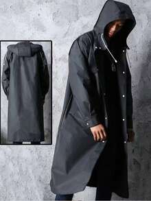 A Black Long Cape Raincoat For Adults, Men And Women, Waterproof Jacket, Rain Cape Hooded, Black Adult Windbreaker Style Raincoat, Windproof Hat, Rope Rain Cape, Lengthened And Thickened, Spot Fishing Rain Cape,Spring Summer Picks,Brides Maid Gifts,Room,Bedroom Decor,Beach,Travel,For Men,For Women,Vacation,Cute Stuff - Black - View 3