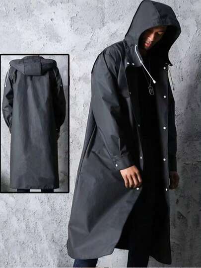 A Black Long Cape Raincoat For Adults, Men And Women, Waterproof Jacket, Rain Cape Hooded, Black Adult Windbreaker Style Raincoat, Windproof Hat, Rope Rain Cape, Lengthened And Thickened, Spot Fishing Rain Cape,Spring Summer Picks,Brides Maid Gifts,Room,Bedroom Decor,Beach,Travel,For Men,For Women,Vacation,Cute Stuff,Mother's Day Gift,Bedroom Decor,Garden,Kitchen Decor,Summer,Beach,Travel Essentials,Room Decor,Squishy,Graduation