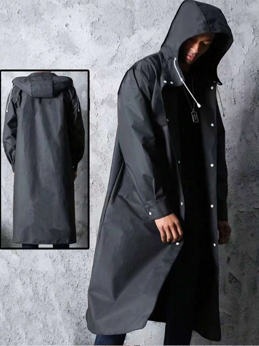 A Black Long Cape Raincoat For Adults, Men And Women, Waterproof Jacket, Rain Cape Hooded, Black Adult Windbreaker Style Raincoat, Windproof Hat, Rope Rain Cape, Lengthened And Thickened, Spot Fishing Rain Cape,Spring Summer Picks,Brides Maid Gifts,Room,Bedroom Decor,Beach,Travel,For Men,For Women,Vacation,Cute Stuff,Mother's Day Gift,Bedroom Decor,Garden,Kitchen Decor,Summer,Beach,Travel Essentials,Room Decor,Squishy,Graduation - Black - View 1
