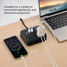 Multi-Hole Socket With Integrated 3 AC Sockets +3 USB Ports (Including 1 Type-C) With 5 Ft Cable - Compact Design With Lightning Protection And Overload Protection - Ideal For Travel/Home/Office/Dorm Use, Ideal For Christmas, New Year, Birthday Gifts - US A Type Plug(110-127V) - View 2