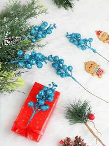 12 piezas - Ramas de bayas artificiales con brillo de color azul cielo, tallos de bayas con brillo para Navidad, bayas artificiales falsas con brillo, ramas de bayas rojas artificiales, decoraciones de árbol de Navidad con núcleo de flor de espuma, para guirnalda de árbol de Navidad, manualidades DIY, decoración de árbol de Navidad