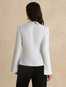 Women Elegant Commuter Solid Color Cross Neckline Metal Detail Long Sleeve Shirt