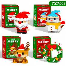 4 合 1 748 件圣诞老人设计积木套装、圣诞主题积木饰品、迷你积木、DIY 圣诞袜填充物、圣诞新年生日礼物、派对礼物 - 彩色 - 查看 3