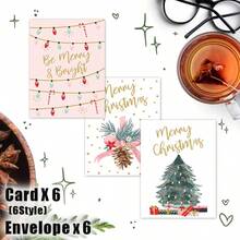 12 张圣诞贺卡，金箔节日贺卡，带红色信封 - 6 种不同设计的贺卡，方便存放 - 散装卡片和新年圣诞邀请函 - 套裝 - 查看 5