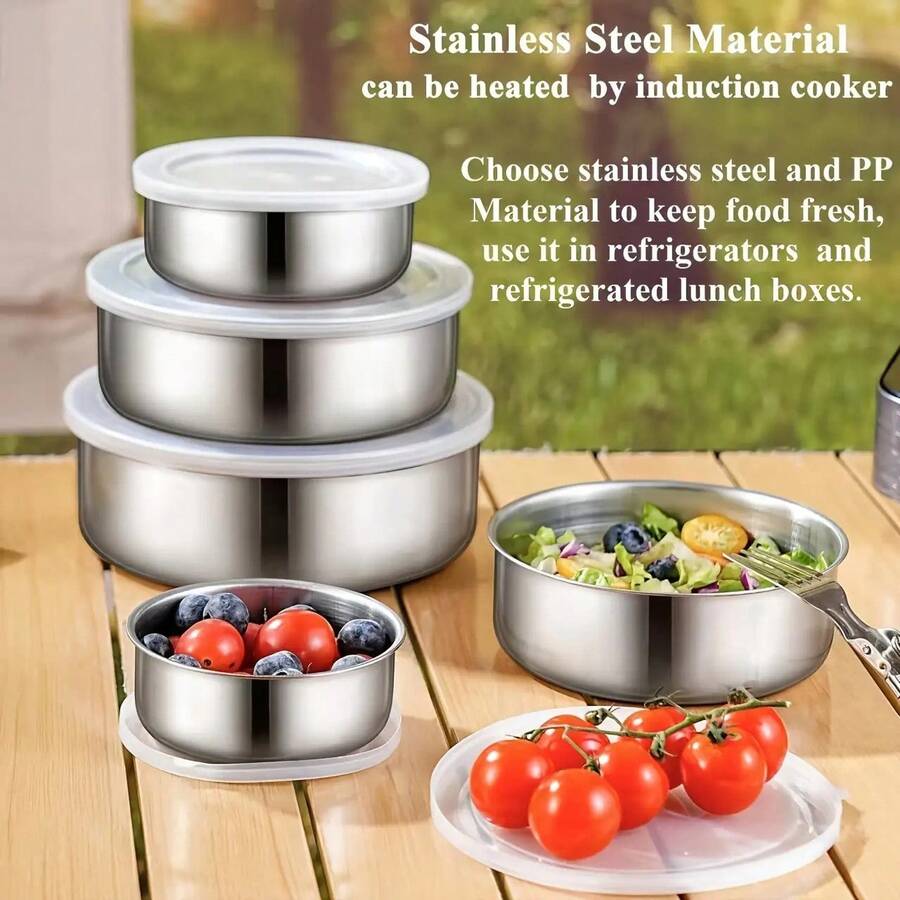 5-Piece Set Of Food Storage Containers With Lids, Suitable Vegetables, Fruits, Kitchen Supplies, Reusable Leak-Proof Bento Boxes, Essential Camping/School, Effectively Maintain Food Freshness - Bộ 5 món bạc - Xem 1