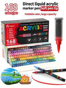1 Set Of 72/60/48/36/24/12 Colors Acrylic Marker Pens, Liquid Ink Art Markers For Artists, Soft Tip Painting Brush, Waterproof & Fade Resistant, Graffiti Pens, High-Quality Pigment, Blendable