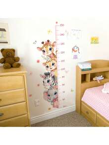 可爱的 4 种动物身高表墙贴，带有长颈鹿狮子斑马大象图案，可移除育儿室贴花，适用于粉色房间婴儿房装饰，易于粘贴，教育成长测量艺术 50-150 厘米和动物贴花和圣诞礼物 - 彩色 - 查看 8