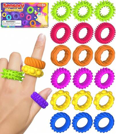 Fidget Toys Sensory Rings Kids: Fidget Ring 12 Pack - Sensory Toys Kids With Autism - Quiet Anxiety Fidgets Bulk Classroom Prize - Stocking StuffersSentence Building Game
