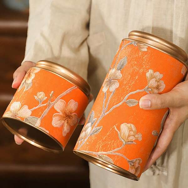 1pc Sealed Tea Canister, Tin-Plated Embossed Pattern Tea Tin For Storing Tea, Coffee Beans, Sugar, Nuts, Suitable For Kitchen And Dining Room