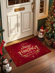 1 pezzo Zerbino rettangolare natalizio, realizzato in materiale poliestere morbido e finto lana - Zerbino per ingresso festivo realizzato a macchina, adatto per uso interno/esterno, lavabile in lavatrice - Decorazione natalizia con disegno di fiocchi di neve, glitter e renne, decorazione natalizia/arredamento per la casa