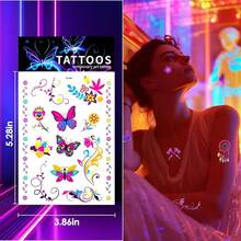 20 Hojas Mariposa Reactivo Glow tatuajes temporales, Neón Blacklight Reactivo Lindo Tatuajes Pegatinas, Impermeable Lovely Party Supplies Decoración,, Regalo (Colorido) V2PB - Vistoso - Ver 3