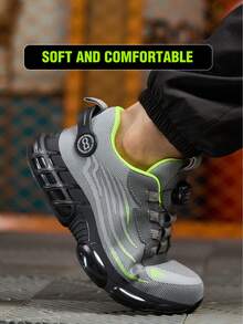 Giày bảo hộ unisex có nút xoay, đệm khí, mũi thép, chống va đập, chống đâm xuyên, nhẹ, thoáng khí, thích hợp cho công nghiệp xây dựng, nhà kho, bảo hộ động unisex cho mùa xuân, hè, thu và đông (Vui lòng chọn size theo chiều dài chân của bạn) - Xám xanh - Xem 6