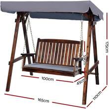 Gardeon Outdoor Swing Chair Wooden 3 Seater Teak Garden Hanging, Patio Baconly Furniture Chairs, With Adjustable Canopy Cushions Stand Resistant 360kg Capacity - Mô hình 1 - Xem 6