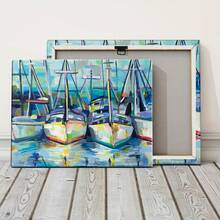 2D Flat 1pc Framed Canvas Wall Art - Vintage Ship & Boat Oil Painting Style, Waterproof Wooden Frame, 15.7x11.8 Inches - Perfect For Living Room, Bedroom, Office, Or Bar Decor, Nautical Decor - trắng - Xem 1