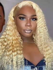 200% Density 30 Inch 13x4 Blonde 613 Deep Wave Transparent Lace Frontal Wig 13x4 Brazilian Wet And Wave Deep Curly Human Hair Wig For Women Halloween Season - S613 - 查看 2