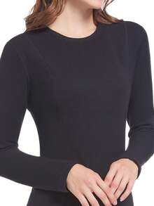 2 Peças Conjunto de Roupa Térmica Feminina, Top de Gola Redonda + Calça, Camada Básica de Ajuste Justo para Outono/Inverno