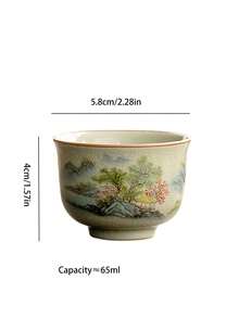 1/2/4/6件套风景陶瓷茶杯，复古青瓷家用客用茶杯，功夫茶杯，品茶杯，60毫升水杯，适合作为礼物、家用、派对、礼品 - 彩色 - 查看 3