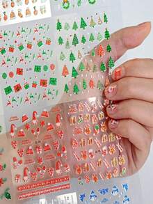30 张圣诞美甲贴纸，30 件 3D 闪光自粘雪花雪人驯鹿铃铛指甲贴花，冬季指甲贴纸圣诞节圣诞树指甲装饰美甲用品 - 彩色的 - 查看 5