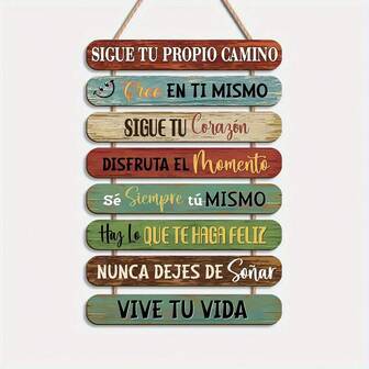 1 st dekorativ vägghängande skylt med inspirerande spanskt citat, perfekt present till skolbarn och tonåringar, designad som en träskiva, lämplig för 11 högtider