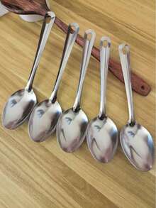 1pc/2pcs Stainless Steel Serving Spoon - Large Size, Ergonomic Metal Self-Serve Spoon, Suitable For Hotel, Cafeteria, Home Use And Outdoor Picnic, Elegant And Durable