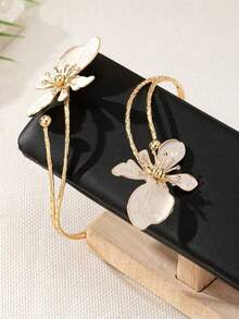 1pc Butterfly Pendant Open Cuff Bracelet, European & American Style Elegant Vacation Outfit Accessory For Women - trắng - Xem 3