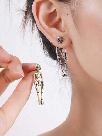 1 Pair Unisex Skull Stud Earrings, Suitable For Halloween