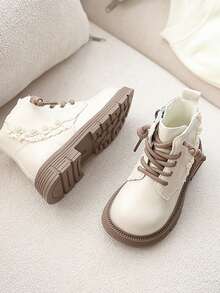 2025秋冬新款女童公主踝靴，英伦风时尚百搭靴，休闲皮靴，舒适防滑 - 米色 - 查看 4