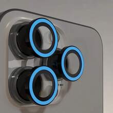 3片装相机镜头保护膜，配有闪亮金属水钻环和9H硬度防刮膜，时尚配件，个性化保护壳，生日、送给家人、朋友的礼物，闪耀水晶，镜头保护膜，手机配件，全覆盖防水防震防指纹 - 夜光-藍 - 查看 16