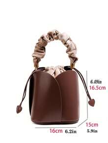 Drawstring Pocket Petal Brown New Basket Bucket Bag Niche Design Retro Women's Handbag Ladies Shoulder Crossbody Bag With Anti-Wear Rivets At The Bottom, Suitable For Weddings, Leisure, Daily Social Gatherings And Festivals